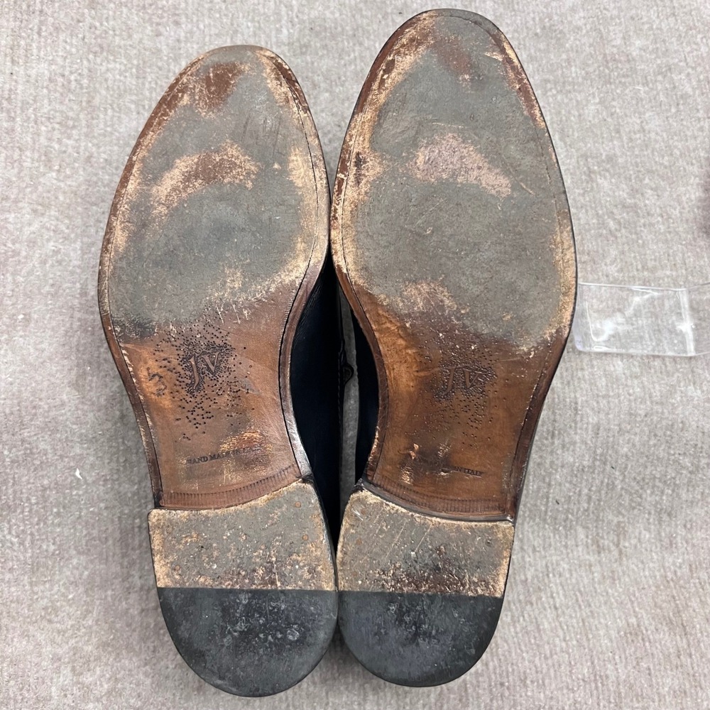 John Varvatos Black Leather Slip On Loafer Shoes Men Hand Made Italy Size 10 - Picture 13 of 16